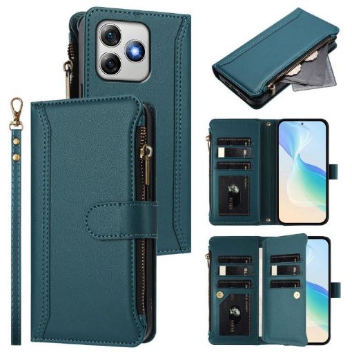 Ulefone Note 18 Ultra/Pro Leather Case: 9 Card Slots & Strap, Green - 1