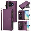 Ulefone Note 19 Purple Leather Case: 9 Card Slots, Zipper, Strap - 1