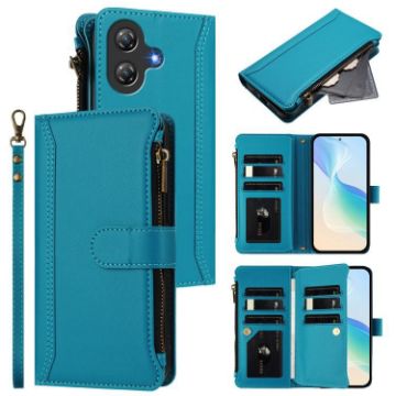 Ulefone Note 21 Turquoise Leather Case: 9 Card Slots, Strap, Zipper - 1