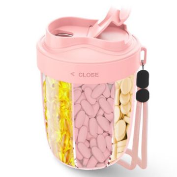 Large Pink Portable Medicine Organizer with Sealed Compartments - 1