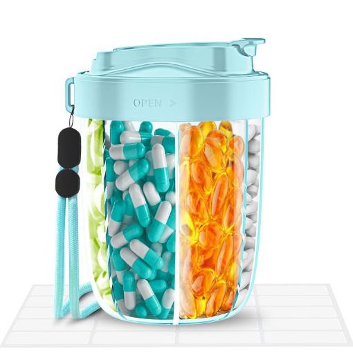 Large Blue Portable Compartment Medicine Organizer Pill Cup - 1