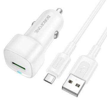 BOROFONE BZ34 QC3.0 Car Charger & 1m Micro USB Cable - White - 1
