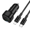 BOROFONE BZ34B Car Charger, Type-C & USB, 1m Cable, Fast PD38W, Black - 1
