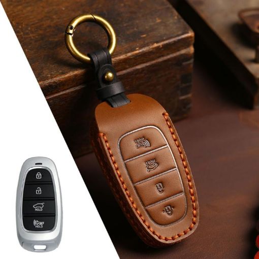 Hyundai Staria/Sonata 4-Button Crazy Horse Key Cover (Brown) - 1