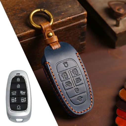 Hyundai Staria/Sonata 7-Button B124 Cowhide Key Cover (Blue) - 1