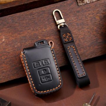 Toyota 4-Button C011 Crazy Horse Leather Key Cover (Black) - 1