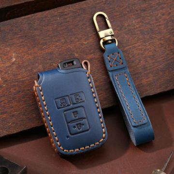 Toyota 4-Button Crazy Horse Cowhide Key Cover (Blue) - 1