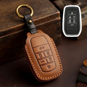 Toyota Sienna/Granvia/Alphard Crazy Horse Key Cover (6-Button Brown) - 1