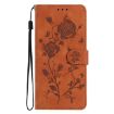 Samsung Galaxy A03 Brown Leather Case - Rose Embossing Pattern - 2