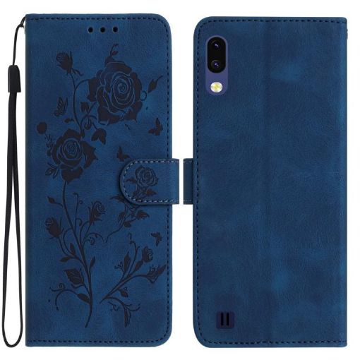 Samsung Galaxy A10/M10 Dark Blue Rose Embossed Leather Case - 1