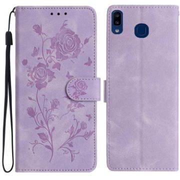 Samsung Galaxy A40 Leather Case, Rose Flower Embossed, Light Purple - 1
