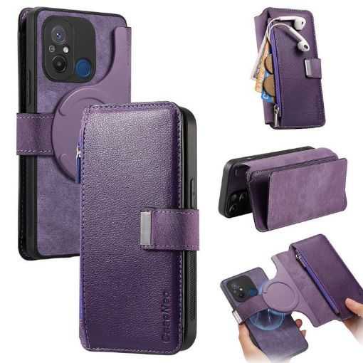 Purple Retro Leather Wallet Case for Redmi 12C with MagSafe RFID - 1