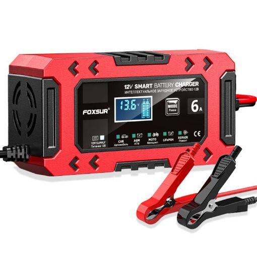 FOXSUR FBC1206F 12V 6A Smart Car Motorcycle Battery Charger, US Plug - 1