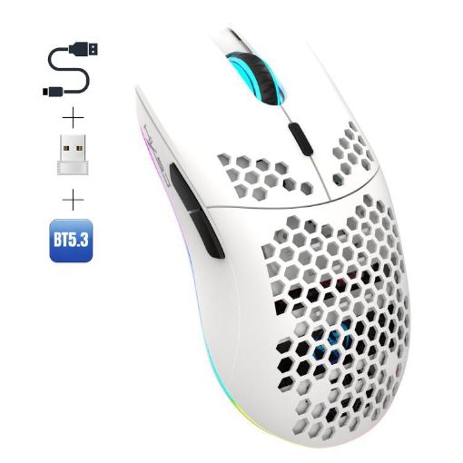 HXSJ T66 RGB Rechargeable Mouse: 3 Modes Wired/Wireless (White) - 1