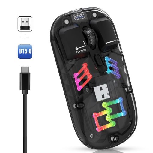 HXSJ T200 Black Transparent RGB Wireless Mouse, Dual Modes 2.4G BT5.0 - 1