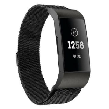 Milanese Magnetic Stainless Steel Band for Fitbit Charge 3/4 (Black) - 1