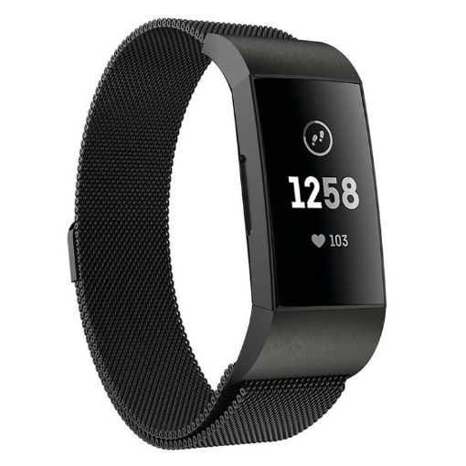 Milanese Magnetic Stainless Steel Band for Fitbit Charge 3/4 (Black) - 1