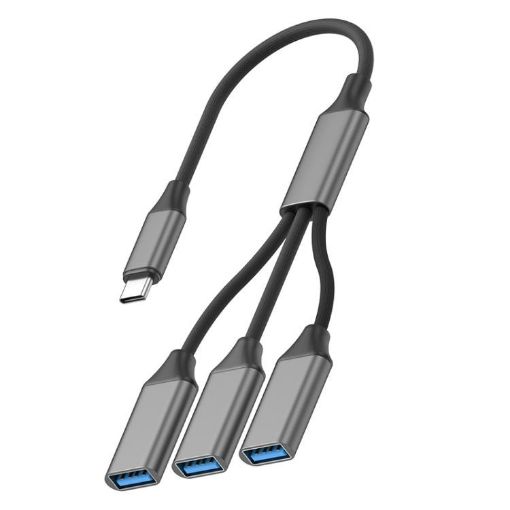 USB-C to USB-A 3 in 1 OTG Splitter Dock (Fabric Grey) - 1