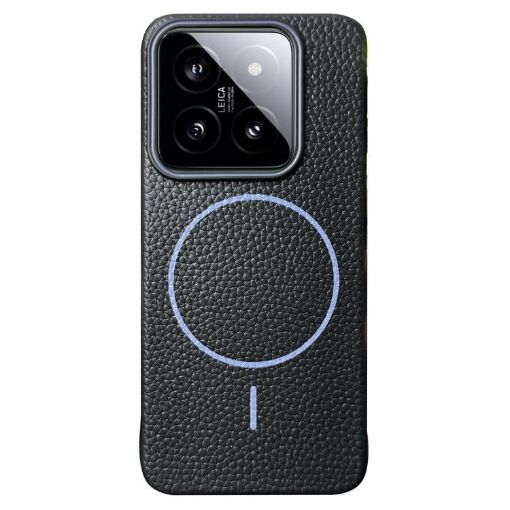 Xiaomi 14 Pro MagSafe Litchi Grain TPU Case (Black Purple) - 1