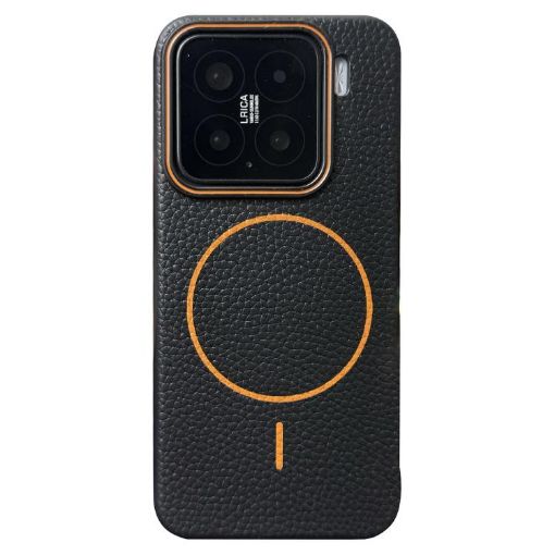 Xiaomi 15 MagSafe Litchi Grain TPU Case (Black Orange) - 1