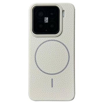 Xiaomi 15 MagSafe Thin Circle Litchi Grain TPU Case - White Grey - 1