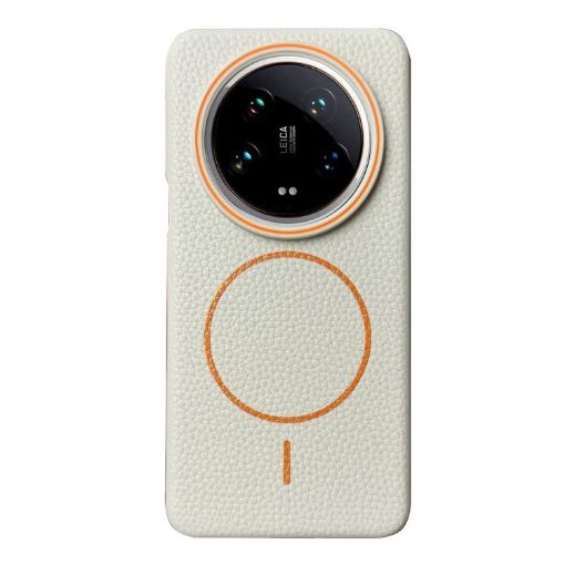 Xiaomi 14 Ultra Thin MagSafe Litchi Grain TPU Case White Orange - 1
