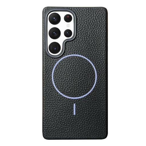 Samsung S22 Ultra 5G MagSafe Litchi Grain TPU Case Black Purple - 1