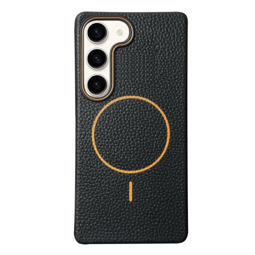 Galaxy S23 5G MagSafe Litchi Grain TPU Case - Black Orange - 1