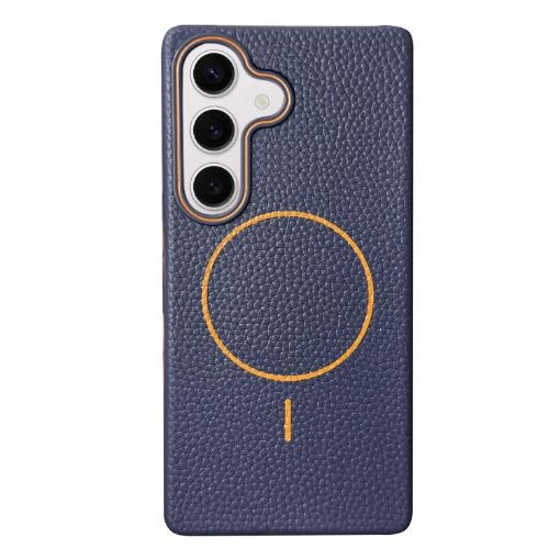 Samsung Galaxy S24+ 5G TPU Case Dark Blue Orange MagSafe Litchi Grain - 1
