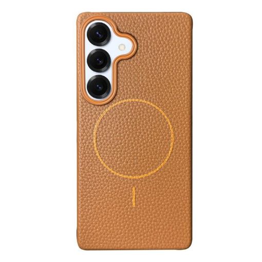 Galaxy S25+ 5G Litchi Grain TPU Case Gold Brown w/ MagSafe - 1