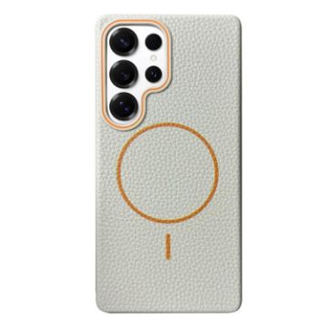 Galaxy S25 Ultra 5G MagSafe Litchi Grain TPU Case (White Orange) - 1