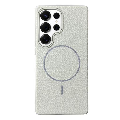 Samsung Galaxy S25 Ultra 5G MagSafe Litchi TPU Case White Grey - 1