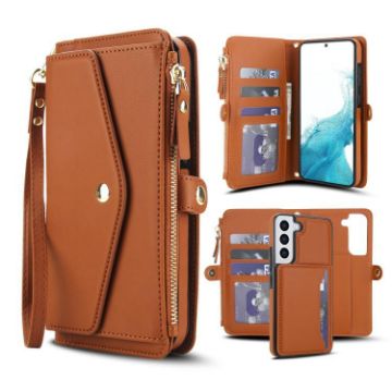 Galaxy S22 5G Leather Wallet Case with Lanyard (Brown) - 1