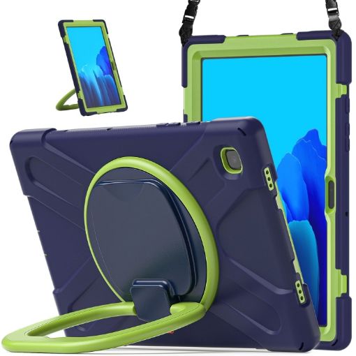 Galaxy Tab A7 10.4 T500/T505 Protective Case with Strap (Navy/Green) - 1