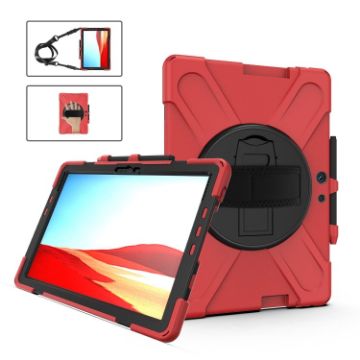 Red Shockproof Case for Microsoft Surface Pro X with Strap & Holder - 1
