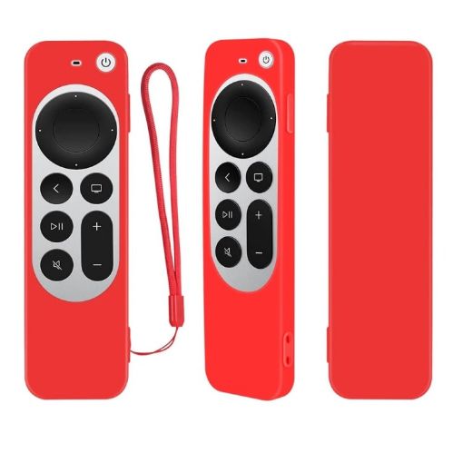 Red Silicone Case with Rope for Apple TV 4K 4th Siri Remote - 1