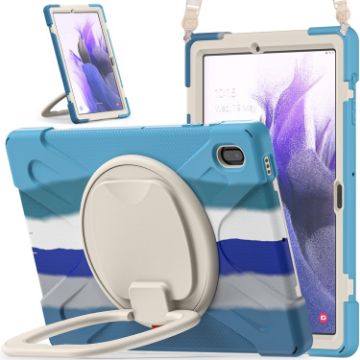 Samsung Galaxy Tab S7 FE T730 Case with Holder & Strap, Blue - 1