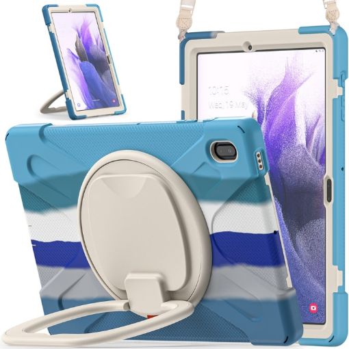 Samsung Galaxy Tab S7 FE T730 Case with Holder & Strap, Blue - 1