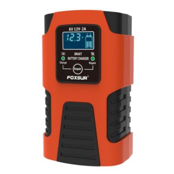 FOXSUR 2A 6V/12V Car/Motorcycle Smart Battery Charger, EU Plug, Red - 1