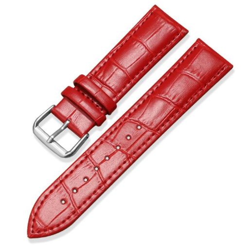 14mm Bamboo Texture Leather Watch Band, Red, Pin Buckle - 1