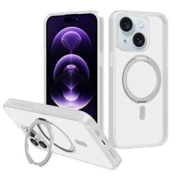 iPhone 15 MagSafe Kalebol Rotating Holder PC TPU Case (White) - 1