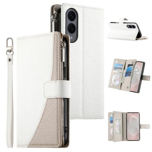 Samsung Galaxy S25 Edge 5G White Wallet Leather Case with Strap - 1