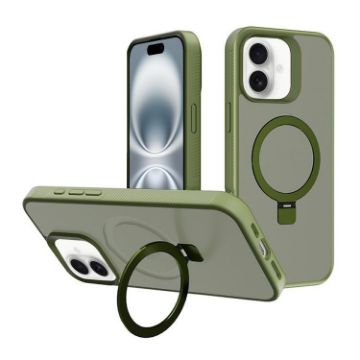 Deep Green Frosted MagSafe Holder Case for iPhone 16 - 1