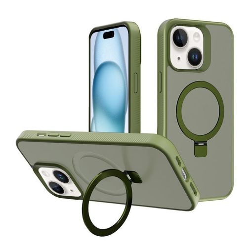 iPhone 15 Kalebol Frosted MagSafe Holder Case (Deep Green) - 1