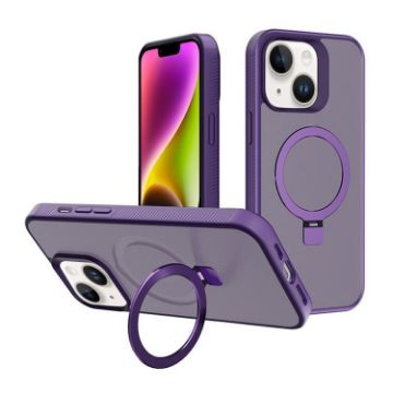 iPhone 14 Frosted MagSafe Holder Case, Dark Purple, Kalebol - 1