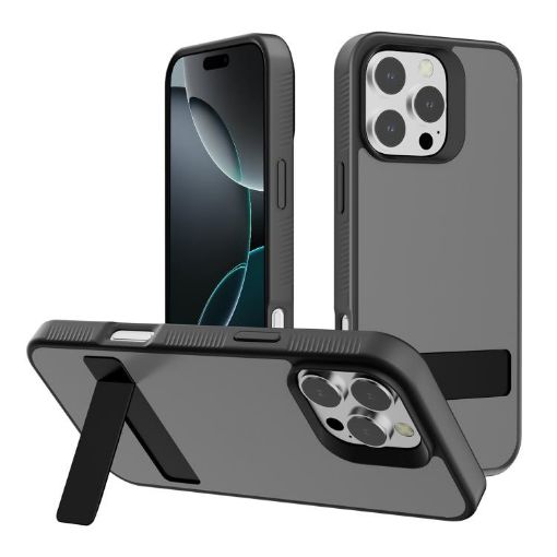 Kalebol Frosted Holder iPhone 16 Pro Max Hybrid Phone Case (Black) - 1