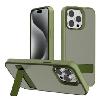 Kalebol Frosted Holder Hybrid Case for iPhone 15 Pro (Deep Green) - 1