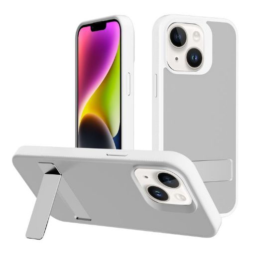 iPhone 14 Plus Kalebol Frosted Holder Hybrid Case (White) - 1