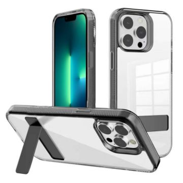 iPhone 13 Pro Max Clear Acrylic TPU Case, Black Kalebol Holder - 1