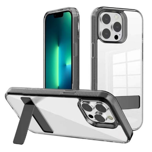 iPhone 13 Pro Max Clear Acrylic TPU Case, Black Kalebol Holder - 1